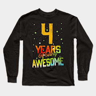 4th Anniversary Gift Vintage Retro 04 Years Of Being Awesome Gifts Funny 4 Years Birndday Girl Boys Kids Long Sleeve T-Shirt